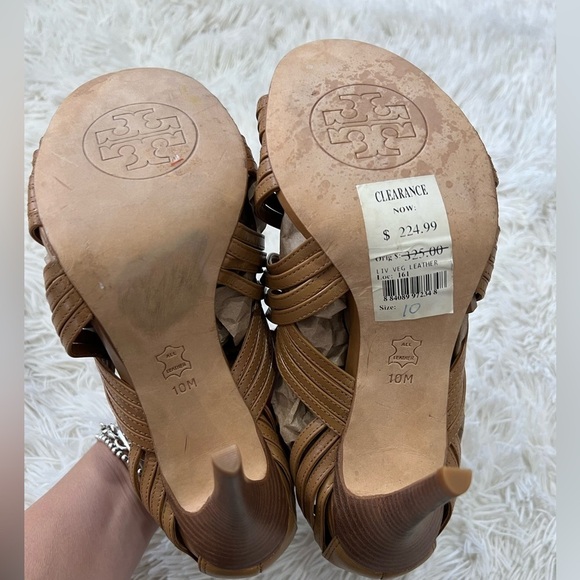 TORY BURCH Liv Crisscross Tan Leather Sandal Heels - Size 10 - NWT - Picture 7 of 7